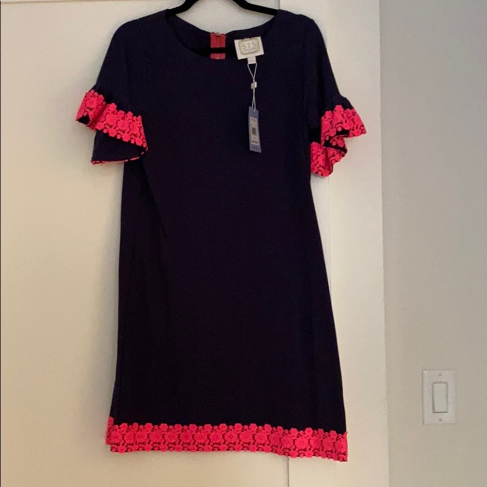 Sail to sable eyelet trim navy dress NWT